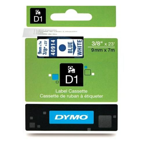 Dymo Etiketter blå på vit (40914 / S0720690), 9mm, laminated