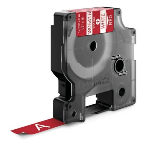 Dymo Vinylband vit på röd (1805416), 12mm, laminated